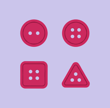 Set of pink geometric sewing buttons in circle square triangle shapes with thread holes design
