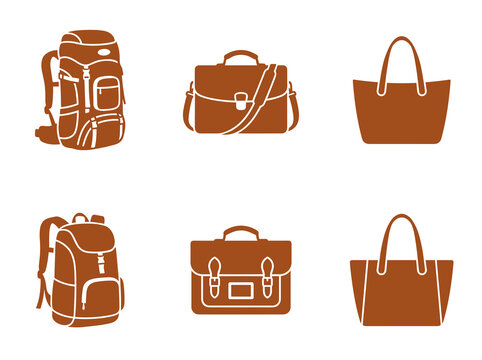 Brown leather luggage and bag collection including travel backpack business briefcase and tote bag