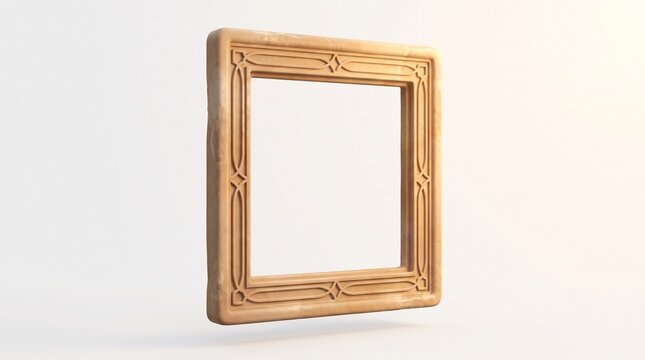 Carved Sandstone Architectural Square Frame Isolated on White