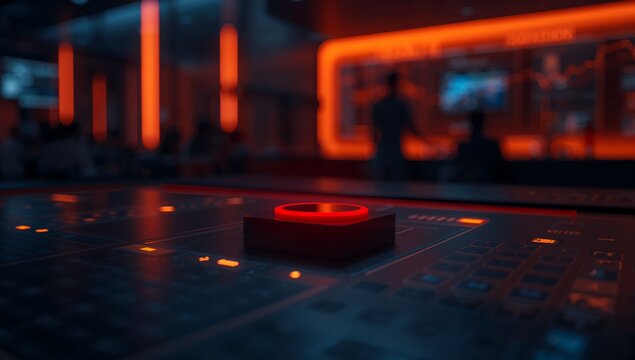 Generative AI depicting a futuristic control room with glowing red lights