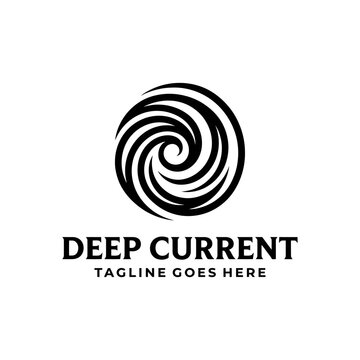 Circular spiral current logo icon.