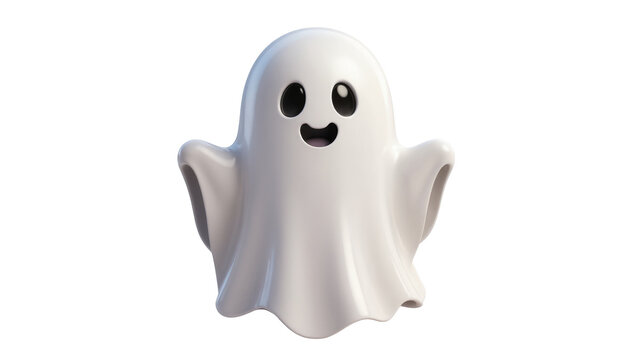 Cute cartoon ghost with happy face, isolated on transparent background
