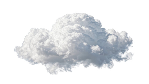 Fluffy cumulus cloud with textured wisps, isolated on transparent background