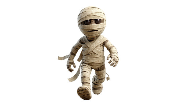Cartoon mummy character with bandages, isolated on transparent background
