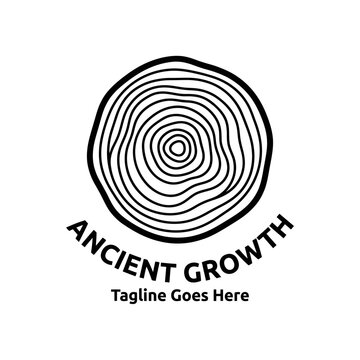 Circular tree ring logo representing nature.