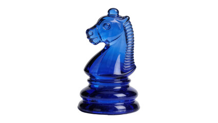 Blue glass chess knight piece, isolated on transparent background © Florin