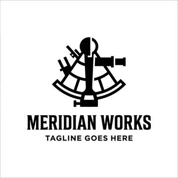 Classic nautical sextant navigation instrument logo.