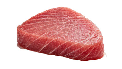 Obraz premium Raw red tuna steak with visible muscle fibers, isolated on transparent background