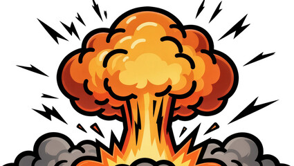 Fiery orange and yellow explosion with dark smoke, isolated on transparent background © Florin