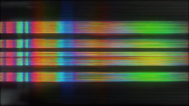 Abstract digital glitch art with vibrant horizontal light streaks and color distortions across three panels.