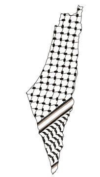 Palestine Map with Black Keffiyeh Pattern on Transparent Background