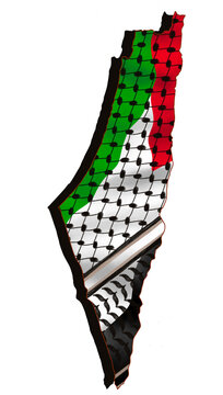 Palestine Map with Keffiyeh Pattern and Flag Colors Illustration