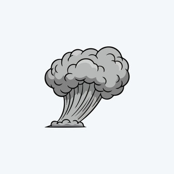 Cartoon style nuclear mushroom cloud explosion and grey smoke blast isolated vector illustration