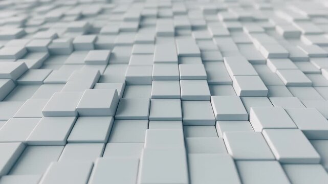 A tri-panel image displays a seamless, abstract pattern of light blue cubes arranged in a staggered, topographical grid.
