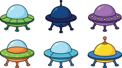 UFO Spaceship Set with Colorful Alien Flying Saucer Designs for Kids, Space, and Science Fiction Themes © Mifta