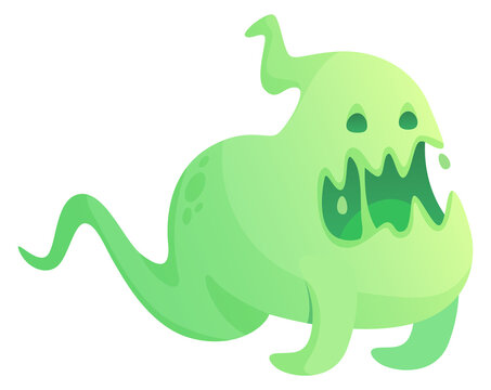 Spooky spirit. Green cartoon monster. Scary ghost