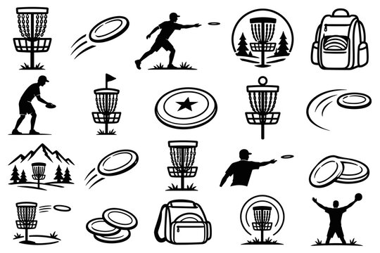 Disc Golf Sports Equipment Icon Set