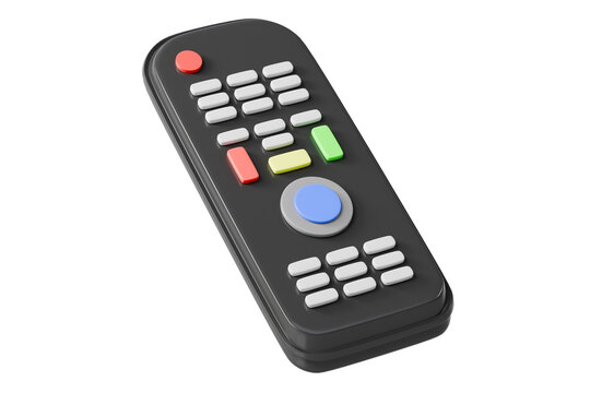 3d remote control icon. television concept. minimal cartoon tv remote with colored buttons and navigation pad for entertainment. isolated on white transparent background. 3d render.
