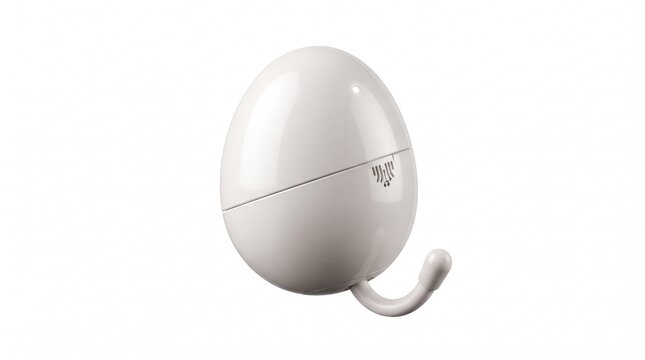 Minimalist white egg timer with mechanical dial, modern kitchen accessory for precise cooking, sleek plastic egg shaped kitchen tool isolated PNG with Transparent Background