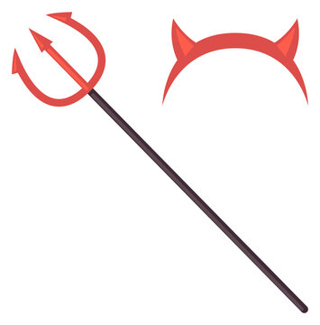 Devil accessories icon. Trident and horns. Hell symbols