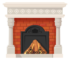 Obraz premium Stone fireplace. Cartoon interior heat stove icon