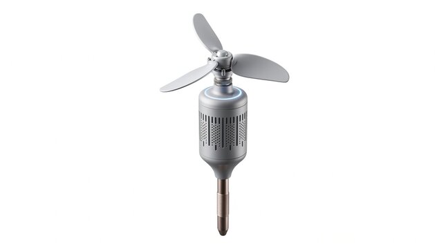 Industrial anemometer sensor for wind speed measurement, meteorological weather station instrument, silver metal wind turbine sensor isolated PNG with Transparent Background