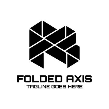 Folded axis logo with geometric black blocks forming abstract shape.
