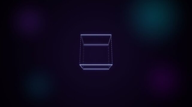 Abstract Geometric Cube Rotation 3D Animation Neon Wireframe