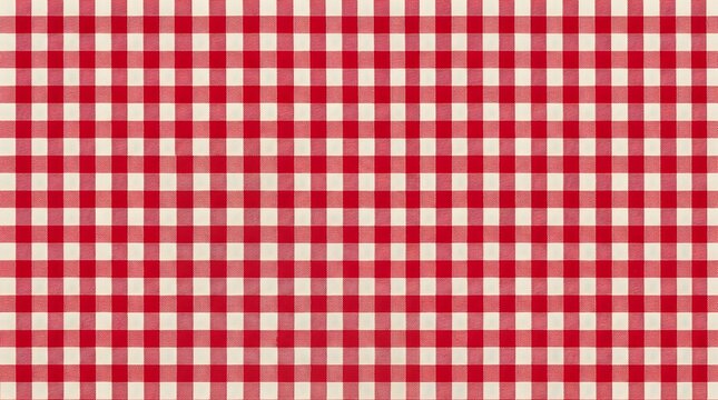 Classic red and white gingham check pattern fabric texture for picnic tablecloth or kitchen decor background