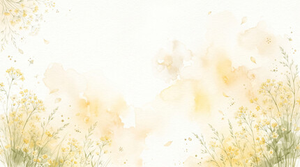 Obraz premium Beautiful watercolor background with delicate yellow wildflowers and soft artistic paint splashes for spring or summer seasonal designs