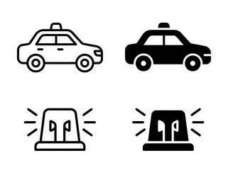 Police patrol car and emergency siren light black and white icon set © Shapla
