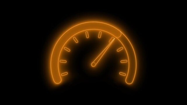 Neon speedometer icon animation with glowing effect on black background