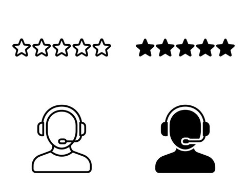 Five star rating and customer support representative icon set with customer