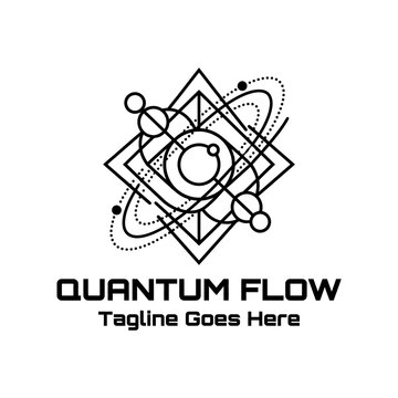 Geometric quantum physics logo featuring interlocking circles and squares.