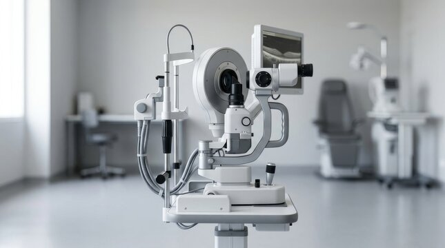 Advanced ophthalmology diagnostic equipment in a modern medical clinic interior