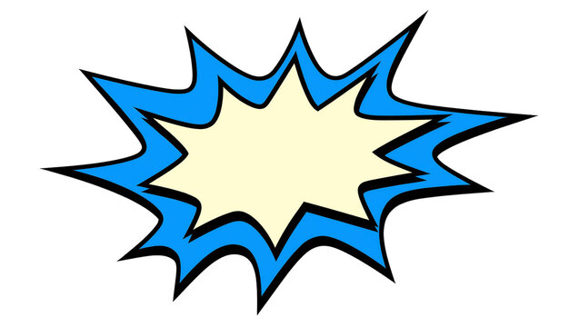 Blue comic book explosion shape with empty yellow center, isolated on transparent background