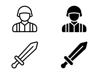 Obraz premium Soldier in armor and medieval sword icons for history and gaming