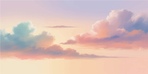 Fototapeta premium Dramatic Cloudscape with Sun Rays in Colorful Sunset Sky, Beautiful Nature Landscape with Orange Blue and Red Clouds at Dusk, Scenic Evening Light and Weather Background