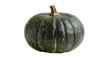 Fototapeta premium Dark green ribbed kabocha squash with textured skin, isolated on transparent background