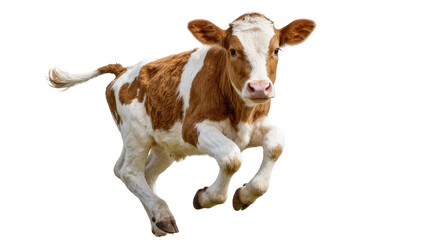 Brown and white spotted calf running with motion blur, isolated on transparent background © Freya