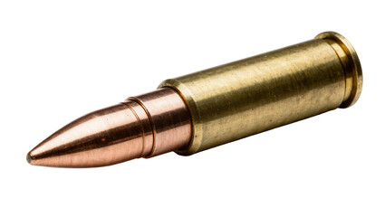 Single brass and copper rifle cartridge, isolated on transparent background © Freya