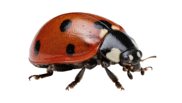Red ladybug with black spots, isolated on transparent background
