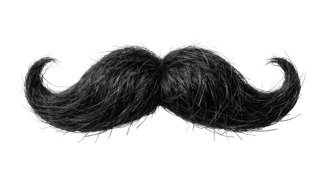 Thick black bushy handlebar mustache, isolated on transparent background