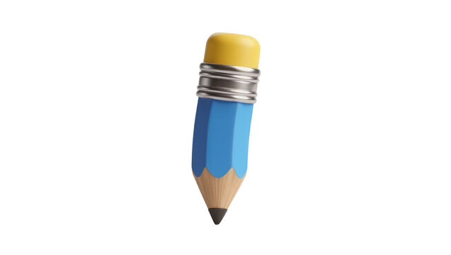 Blue pencil with yellow eraser and silver ferrule, isolated on transparent background
