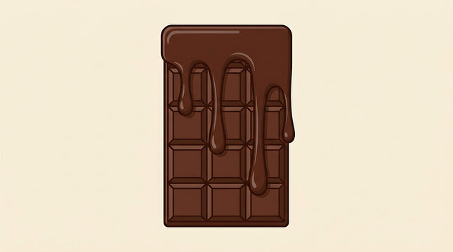 Illustration of a Dark Chocolate Bar with Melted Syrup Dripping Down
