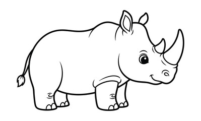Cartoon rhinoceros coloring page vector, cute rhino line art illustration, wild animal outline for kids activity book © Imran Designs