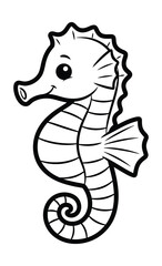 Cute seahorse coloring page vector, cartoon sea horse line art illustration, black and white aquatic animal outline © Imran Designs