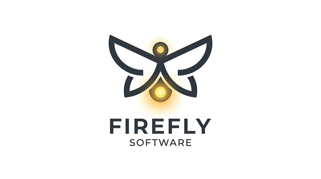 Minimalist bee logo with elegant wing outlines and a glowing golden center, isolated on a clean white background