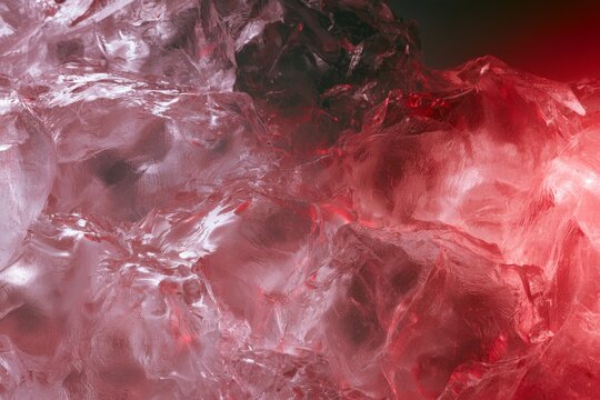 Ice cubes in red light create a striking visual effect during a drink preparation session