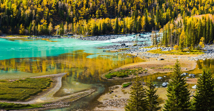 Golden autumn landscapes of Kanas and Hemu Village, Xinjiang, China
